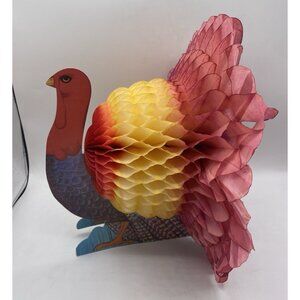 Vintage Amscan Thanksgiving Honeycomb Turkey Centerpiece Colorful Taiwan Retro